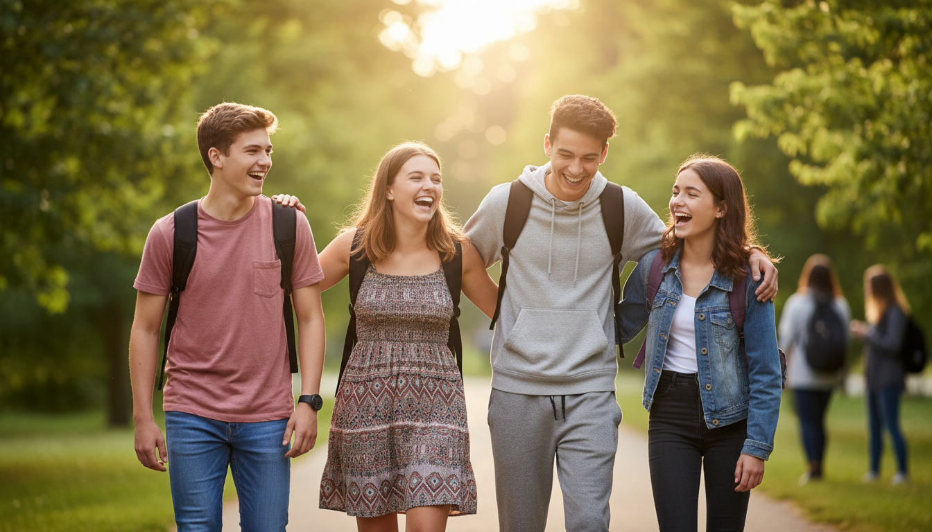 teenagers laughing outside