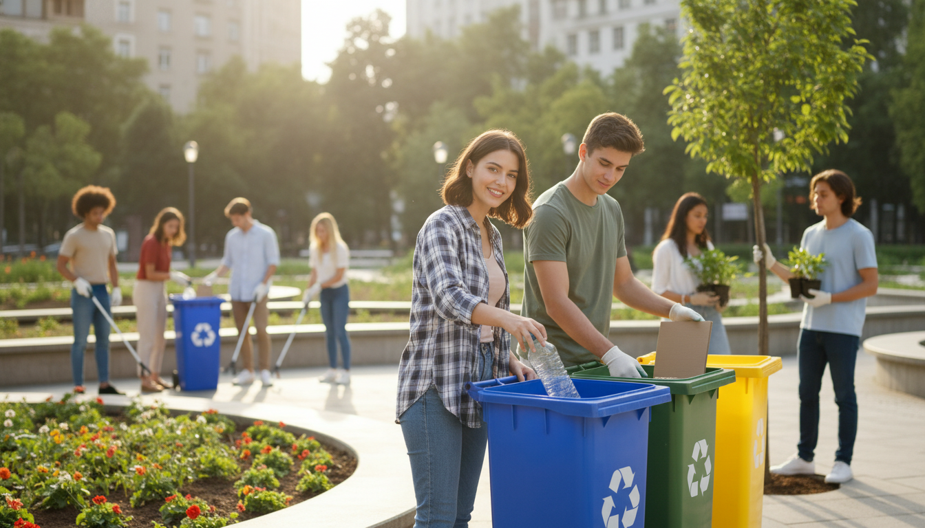 person throwing trash recycling
