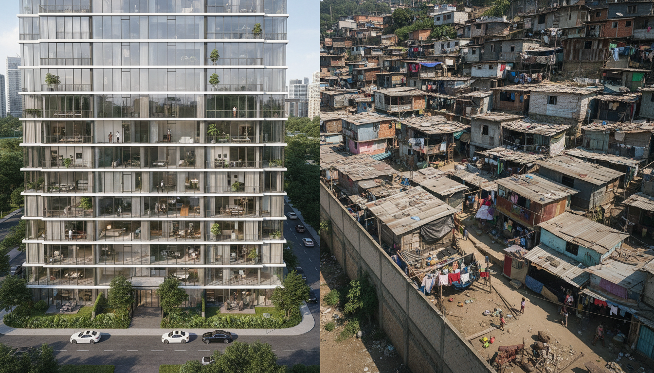 luxury apartment beside slum