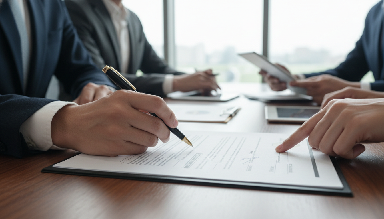 signing business contract pen