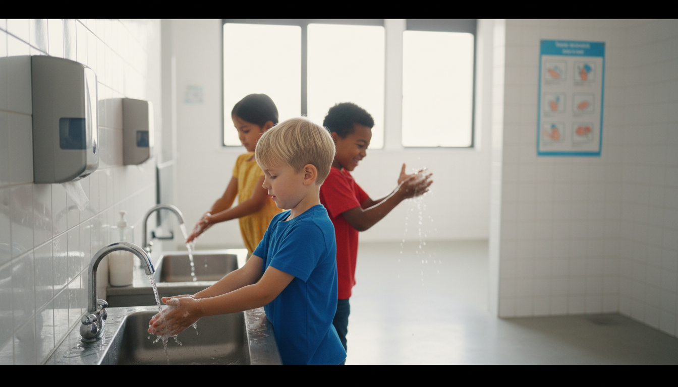children washing hands