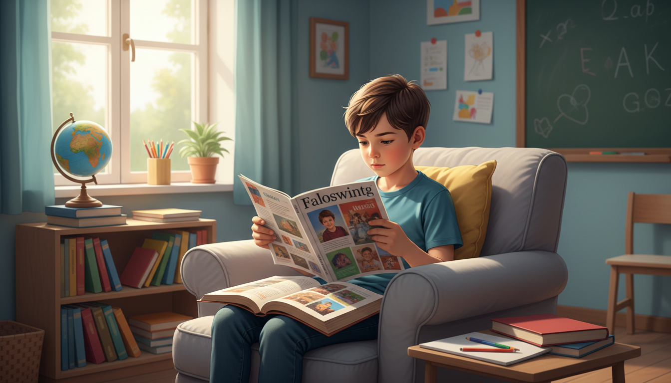 boy reading magazine