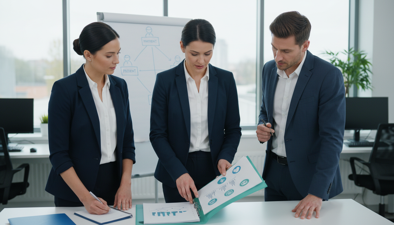 colleagues discussing folder