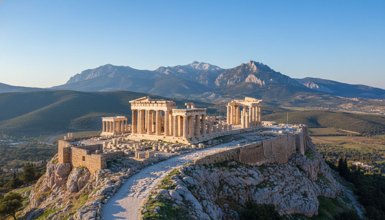 greek ruins mountain landscape