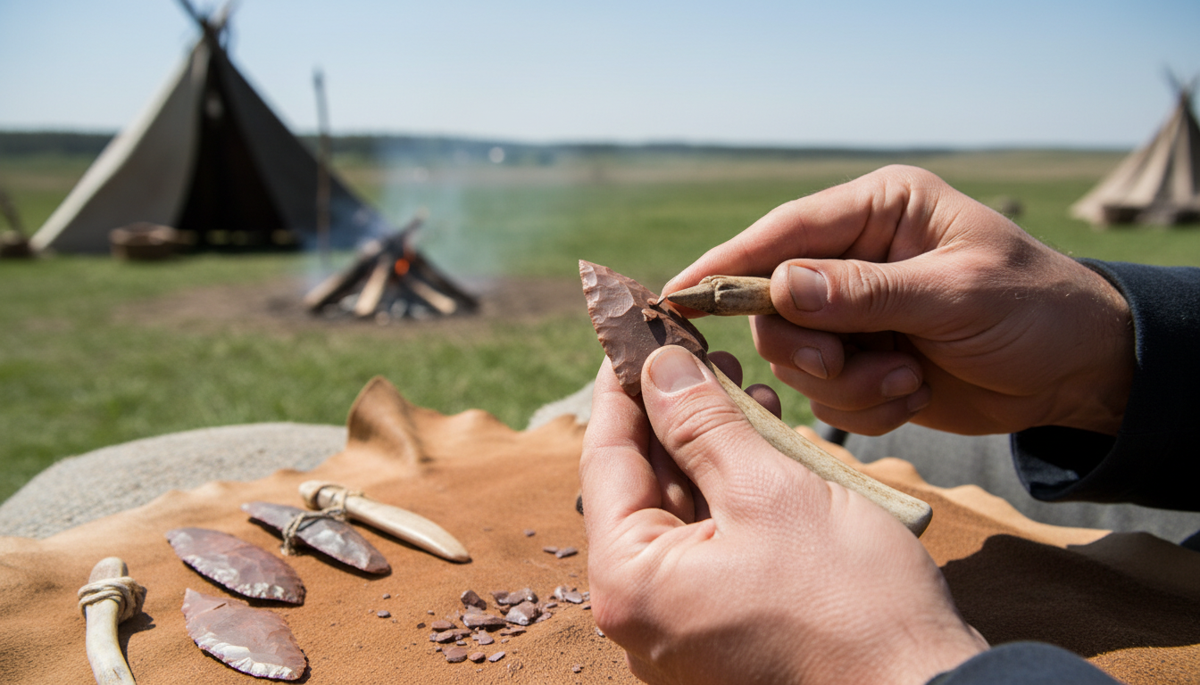 hands making flint tools